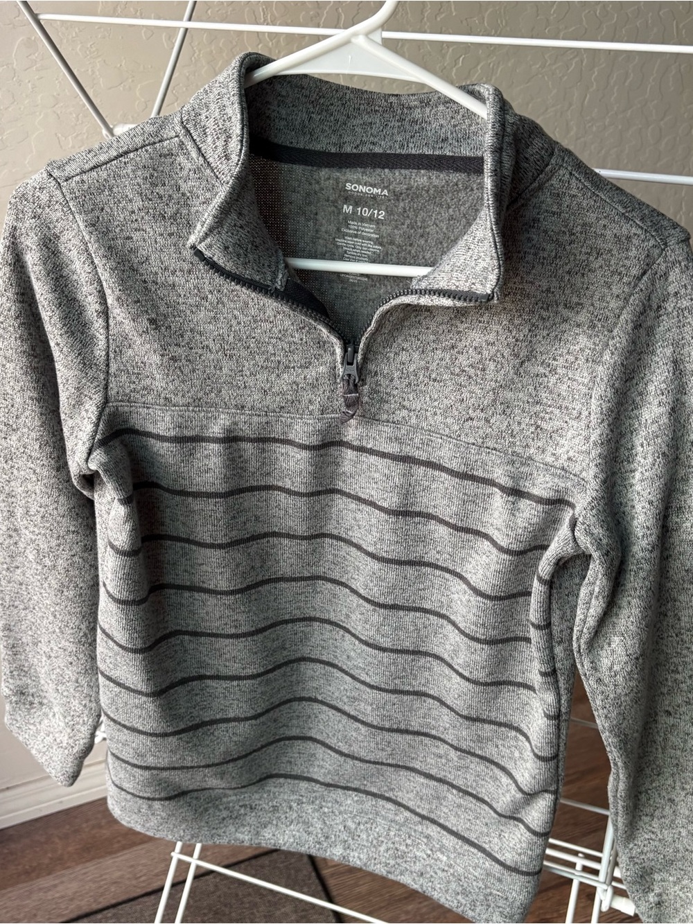 Sonoma Gray Quarter-Zip Sweater with Dark Gray Stripes